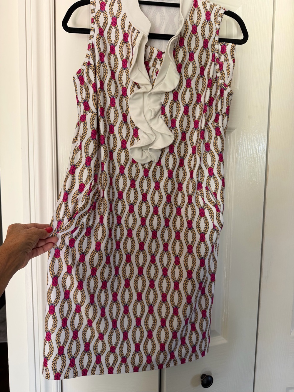 Tee 2 Sea Sleeveless Ruffle-Front Patterned Shift Dress - Pink & Cream